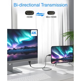 BlueRigger Mini HDMI to HDMI Cable (6FT, 4K 60Hz HDR, Bi-Directional Braided Cord, High Speed, Audio Return) - Compatible with DSLR Camera, Camcorder, Graphics/Video Card, Raspberry Pi Zero W