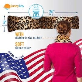 SunnyBay Microwave Heating Pad, Microwavable Heated Neck and Shoulder Wrap, Soothing Weighted Moist Heat or Ice Pack with Flaxseed and Lavender, 26x5 Inches, 2.5 lbs, Leopard