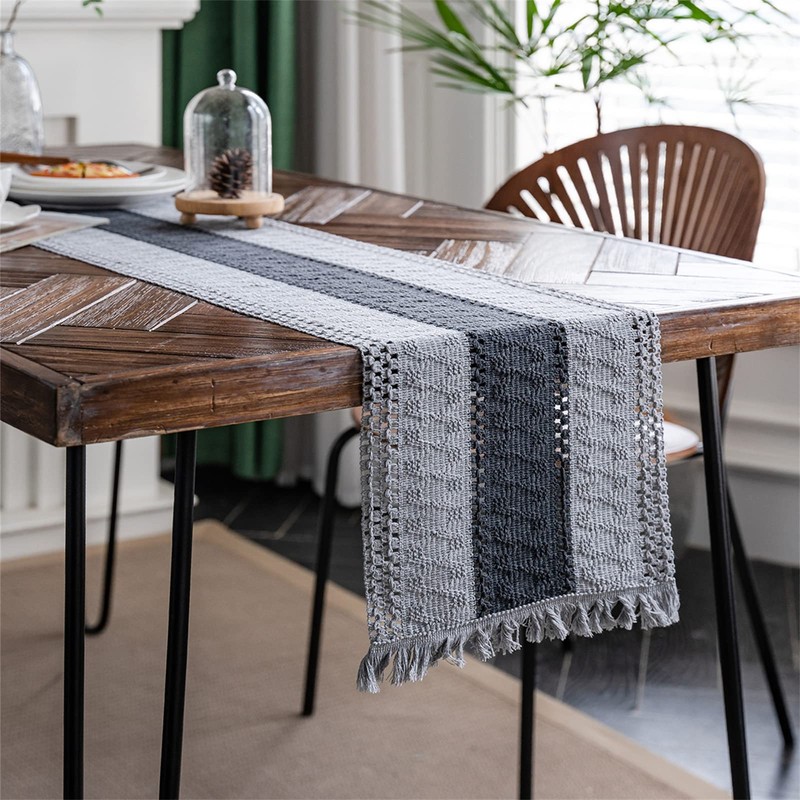 LOMOHOO Macrame Table Runner Farmhouse Natural Burlap Table Runner Cotton
