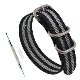 MZBUTIQ 19mm Black/grey Nylon Watch Strap Replacement Band Wrist Band for Men Military 3 Rings