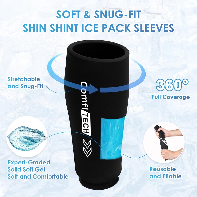 Comfitech Shin Splint Ice Pack Wrap 2 Pack, Reusable Leg
