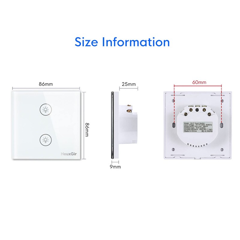 HeuxGir 86 x 86 mm Smart Light Switch, WiFi Touch