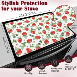 Watercolor Strawberry Stove Top Cover Glass Cooktop Heat Resistant Ceramic Stove Top Covers Mat Prevents Scratching Stoves/Counter/Washer Protector, 28x20 in