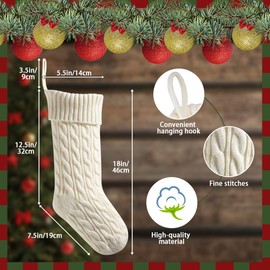 meioro 46 cm Large Christmas Stocking, Cable Knitted Santa Stocking for Children, Classic Christmas Stockings, Fireplace Hanging Stockings for Family, Holiday, Party Decorations (White, 46 cm)