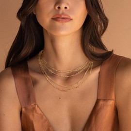 VIROMY Gold Necklace for Women 14k Gold Dainty Layered Stackable Pendant Necklaces Cuban Paperclip Figaro Chain Gold Choker Chain Jewelry for Women