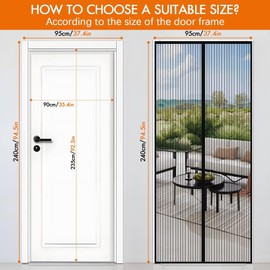 Magnetic Screen Door with Heavy-Duty Polyester Mesh, Hands-Free Magnetic Closure,Magnetic Door Screen Keeps Bugs Out, Pet and Kid Friendly, Easy Installation Fits Door Size up to 37.4″x94.5″/95x240cm