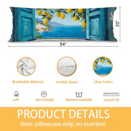 112 Italian Amalfi Coast Lemon Body Pillow Cover Double Sided 20x54, Summer Lemon Mediterranean Coastal Beachy Long Body Pillow Cases for Bed Couch Decor Gifts for Women
