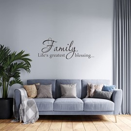 Family Life's Greatest Blessing Vinyl Wall Decal, Removable Stickers for Home Art Decor, Inspirational Quote Saying for Living Room, Bedroom, 22 x 8.3