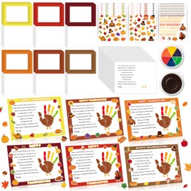 TICIAGA 48 Set Thanksgiving Handprint Greeting Card with Frame Craft Kits for Kids, DIY Hand Keepsake Craft Bulk with Fall Harvest Turkey Stickers for Sunday School Activities, Thankful Gifts for Mom