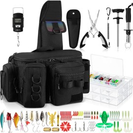 RoundFunny 88 Pcs Fishing Tackle Kit Fishing Pliers Set Fishing Tackle Bag Fishing Lures Kit Fish Gripper Fish Scale Fish Hook Remover Fish Lip Gripper