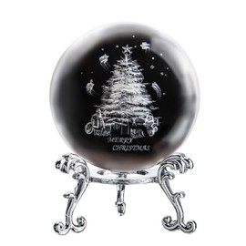 3D Glass Laser Christmas Tree Ball Sphere 60mm Crystal Ball with Stand Glass Ball Paperweights Christmas Ornament Decoration for Home