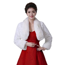 Oncefirst Women's Winter Faux Fur Wedding Jacket for Bride Wrap Shawl Bolero Jacket Ivory L