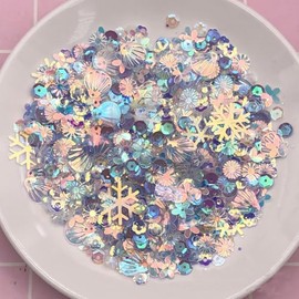 2000 Pcs Mermaid Seashell Snowflake Glitter PVC Confetti for DIY Mold Art Nail Artwork Holiday Engagement Wedding Bridal Shower Christmas Winter Snowfield Wonderland Xmas Party Decorations (Purple)