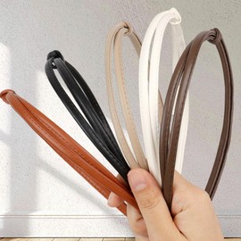 5PCS Thin Leather Headbands for Women Cute Knotted Leather Party Headband Hair Trendy Comfortable Skinny Headbands Non Slip Head Bands Hair Accessories for Women Girls (White/Beige/Tan/Brown/Black)