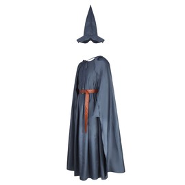 EDAUWAE Pagan Tunic Costume Wizard Cloak Robe Cosplay Grey Robe Hat Full Set Outfits for Adult