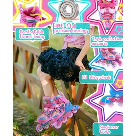 Unicorn Kids Inline Skates for Girls Women,WESKIFAN Rainbow Blades Skates with Shiny Light up Wheels&Adjustable Ages 6-8-12 Year Old, Roller Skates for Birthday Xmas Gifts Toys, Patines para Niñas