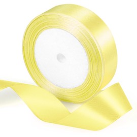 25 Yards Light Yellow Satin Ribbon 1inch, Single Face Polyester Silk Fabric Hair String Ribbon for Craft, Flower Bouquets, Gift Wrapping, Wedding, Bow Making and Valentines Decoration