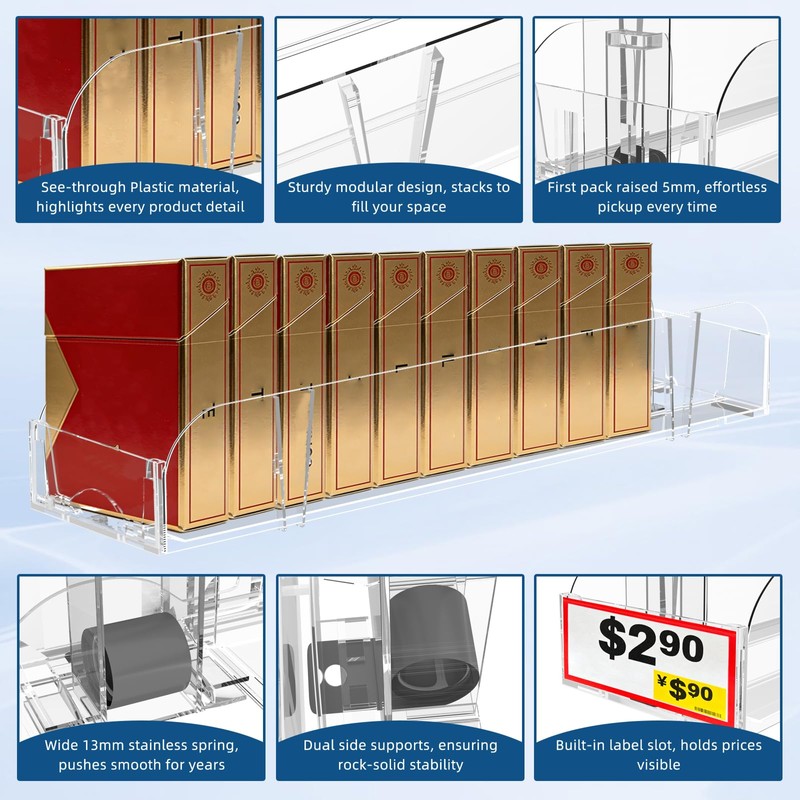 10 Pack Automatic Pusher Display Rack, Store Display Shelf and