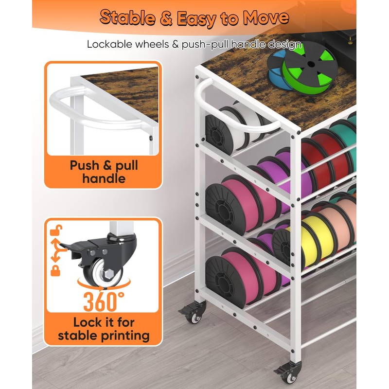 3D Printer Stand with Filament Storage Rack, 3-Tier Rolling Spool