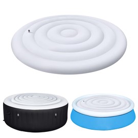 5.4 Ft Inflatable Hot Tub Cover, Round Hot Tub Cover, Energy Saving Lid for Round Hot Tub, Outdoor Inflatable Hot Tub, Foldable Protective Rain Overflow Cover for Outdoor Inflatable Hot Tubs