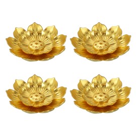 uxcell 4pcs Incense Burner Kit, Brass Lotus Stick Incense Holder 6 Incense Holes Detachable Ash Catcher for Yoga, Meditation, Gold