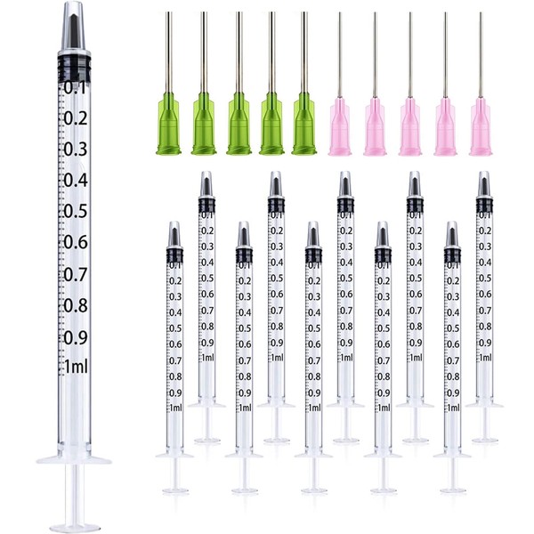 TOUFEIYUAN 10pcs 1ml Syringes with 14G 20G Needles Liquid Measuring Syringe Tool for Science Laboratory, Feeding Pet, Oil or Glue Applicator (1ml-A)