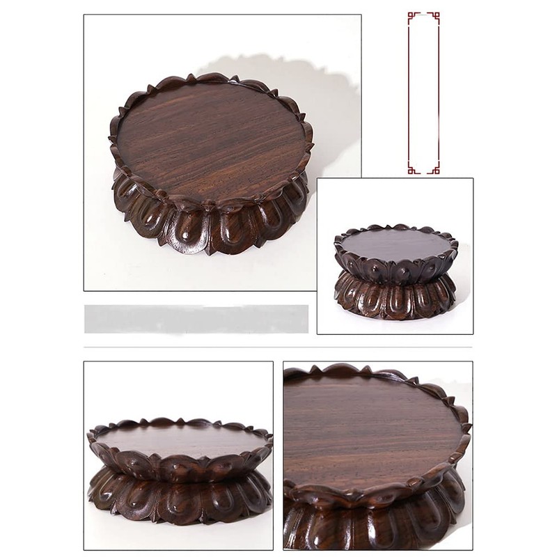GOLDY&WENDY Round Wooden Display Stand Lotus-shaped Pedestal Vase Buddha Statue