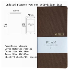 Pocket Monthly Weekly Planner Undated Weekly Planner 144 Pages Notebook Organiser Agenda (brown)