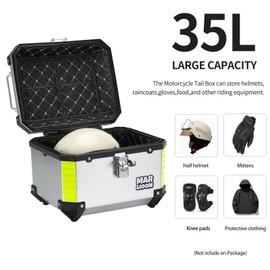 35L Motorcycle Top Case, Universal Motorbike Tail Box, Scooter Tour Trunk Storage Carrier Case for Helmet Luggage with Quick Release Mounting Plate - Silver