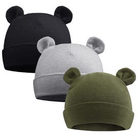 JANGANNSA Baby Newborn Cotton Hat Baby Boys Beanie 0-6Months Infant Girls Hospital Hats (Black+Gray+Army Green, premiee/Newborn)