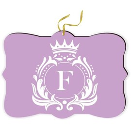 Fancy Christmas Ornament with String -Rearview Mirror Hanging Accessory, Car Accessories Letter F Monogram - Fancy Crown on Easter Purple Design - Christmas Ornament