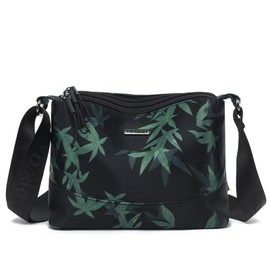 Eslcorri Crossbody Bags for Women, Small Nylon Shoulder Purse Casual Travel Sling Handbag Lightweight Multi-pocket Crossover Everyday Bag Compact Simple Neutral Purse -Bamboo Leaf