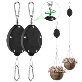 2 Pack Heavy Duty Retractable Plant Hangers Adjustable Pulleys with 63" Pull-Down Design Stainless Steel Rope Double-Headed Hooks for Hanging Baskets Bird Feeders Planters and Pots Supports up to 45lb