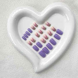 AZPEPSI Purple Press on Nails Short Square Fake Nails Lavender False Nails with Design Lilac Glue on Nails Spring Summer Stick on Nails Glossy Acrylic Nails Press ons Reusable for Women Manicure 24PCS