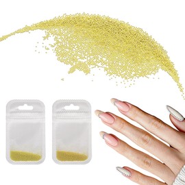 sourcing map 2pcs Nail Art Beads 0.02" (0.4mm) Mini Metal 3D Caviar Nails Beads Ball Bubble Bead with Bags for Nail Art DIY Craft Decoration, Gold Tone