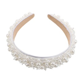 IWOWHERO Lightweight Pearl Headband Bridal Hair Hoop Handmade French Romantic Wedding Headpiece with Wide Decorative Band Comfortable Elegant Hair Accessories for Brides and Special