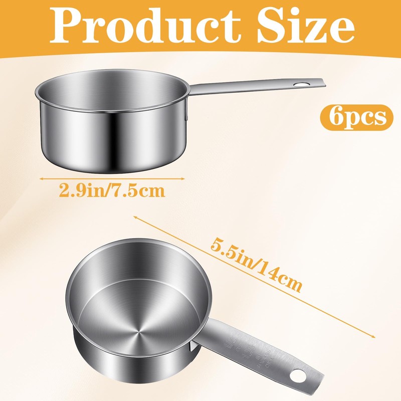 6 Pcs Stainless Steel Measuring Cups 1/2 Cup - 125ml