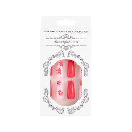 Sethexy Long Coffin 24pcs Press on Nails Flower Red False Nails Spring Stick on Nails Ballerina Pink Nail Art Fake Nails Acrylic for Women and Girls