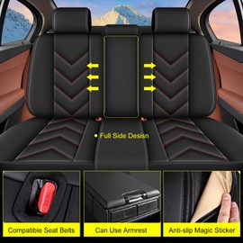 RAWAKORW Car Seat Covers Fit for Honda Civic 2003-2025 Full Set Seat Covers Waterproof Leather Seat Cover Cushion Protector Airbag Compatible (2 Row 5 Seat,Red Line)