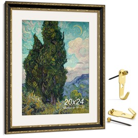 Yaetm 20x24 Vintage Picture Frame, Ornate Antique Gold 20x24 Frame for Wall, White Mat for 16x20 Photos, 1.5-inch Wide Molding - Portrait or Landscape - Wall Mount for Home (Black/Gold, Single)