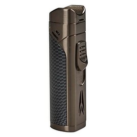 Lotus Monarch Cigar Lighter with Quad Wind-Resistant Torch Flames, All Metal Housing, Fold-Out Cigar Punch, Cigar Rest Cap, Tinted Fuel Level Window (Gunmetal & Carbon Fiber)