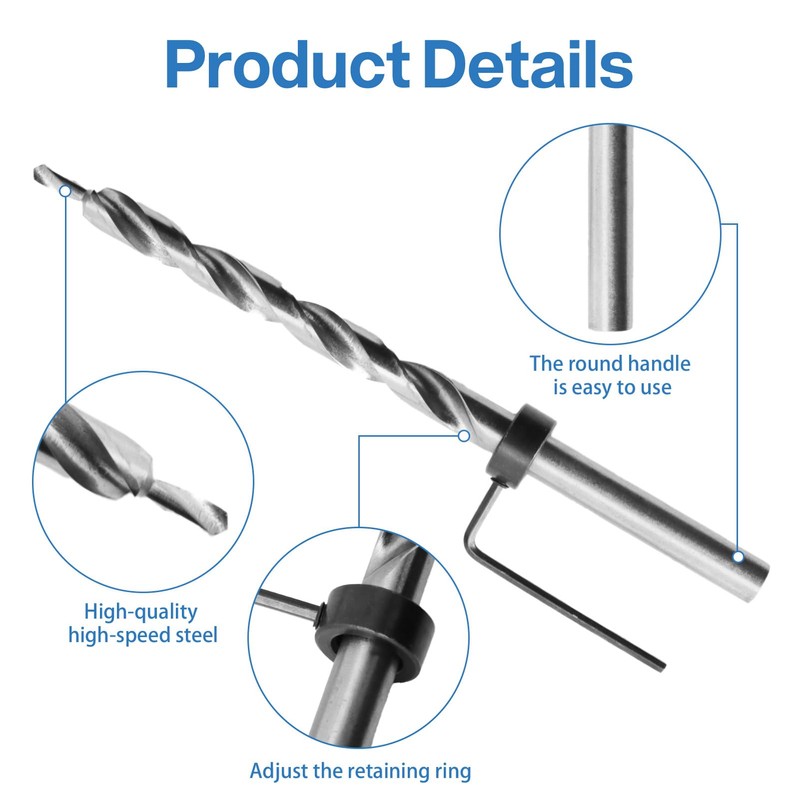 2 Pcs 9.5mm Pocket Hole Drill Bits, High Speed Steel