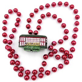 New Orleans Street Car Red Mardi Gras Bead Necklace