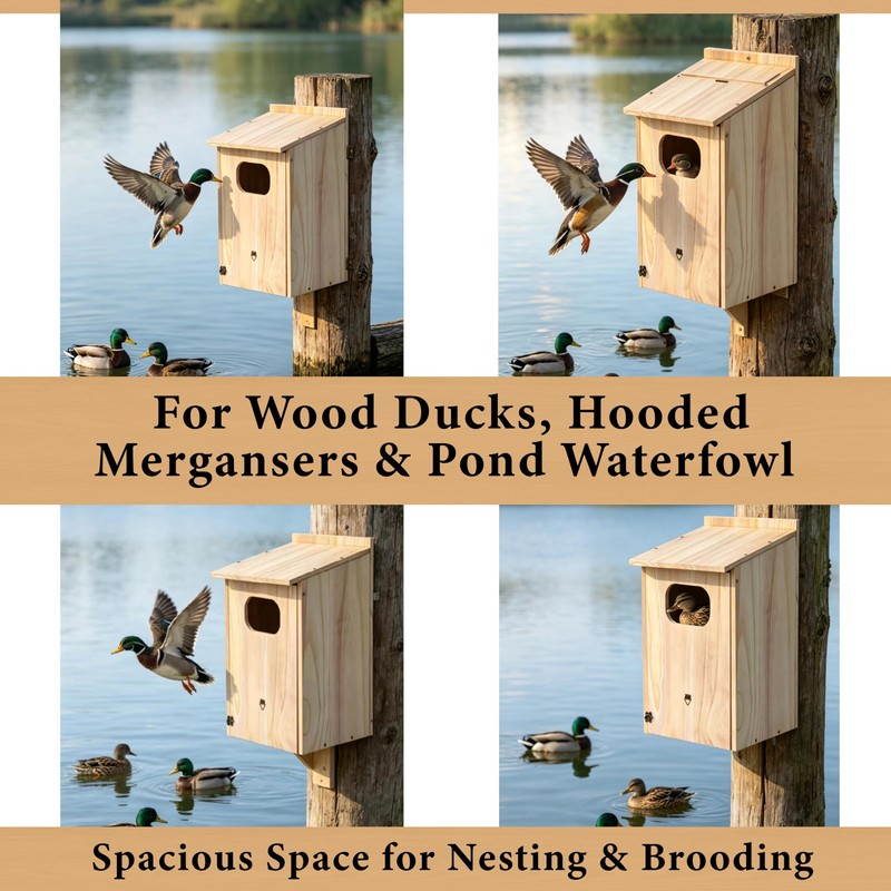 Wood Duck House, Sturdy Weather-Resistant Nesting Box and Shelter