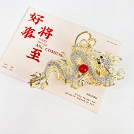 The Spring Festival Large Metal Rhinestone Hair Clips - Dragon Design Gold Hair Accessories for Women Girls, Non-slip Barrettes and Jaw Clamps for Thick/Thin Hair