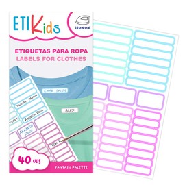 ETIKIDS TERMO COLORS: FANTASY – 40 customizable clothing labels for nursery and school.