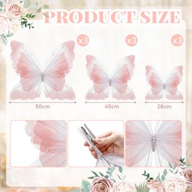 FineCheer 9 Pcs Large Gradient Butterfly Decoration Mariposas Grandes para Decoracion 20" 16" 12" Silk 3D Hanging Butterfly with Clip for Baby Shower Birthday Party Wedding Decor(Pink)