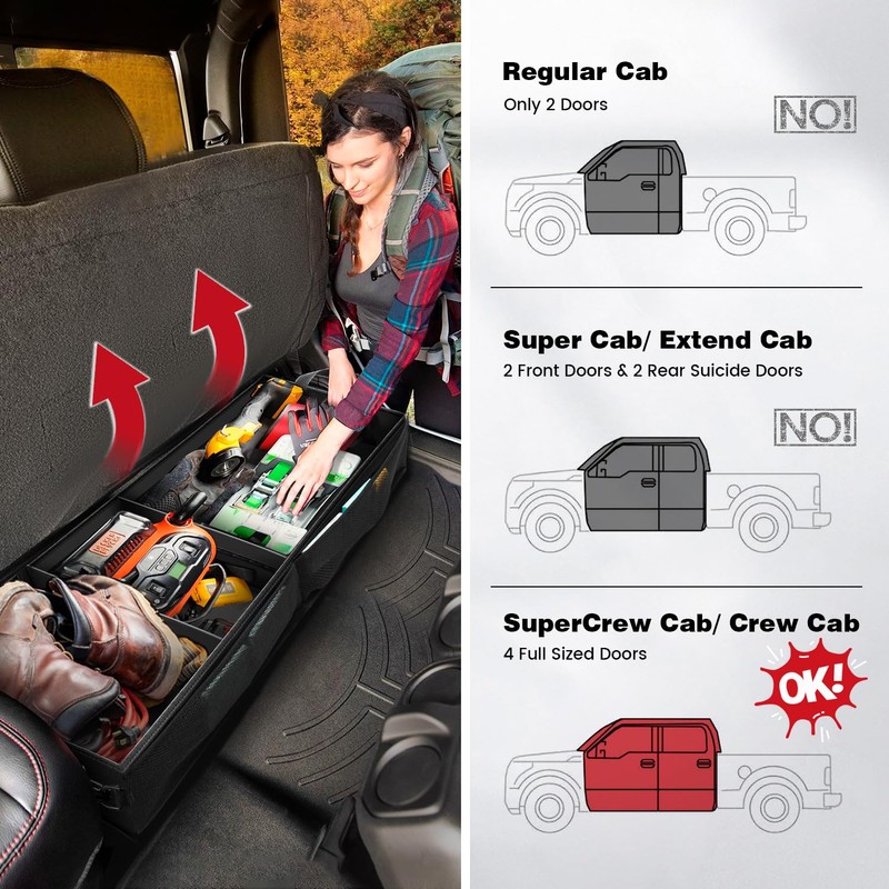 Under Seat Truck Organizer Storage Box with 1 Removable Divider