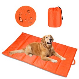 BWOGUE Large Outdoor Dog Bed Mat, Portable Waterproof Camping Dog Mat, Washable Dog Travel Mat with Carry Bag for Medium and Large Dogs Sleeping, 47"X27"（Orange）