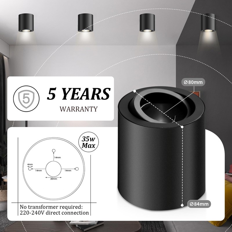 GeyouLux Surface-Mounted Spotlight GU10 Diameter 80 x 84 mm Ceiling